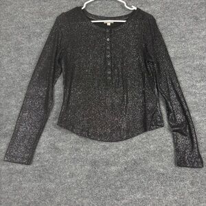 Pilcro Anthropologie Black Shimmer Long Sleeve Top Size Medium Night Out Style